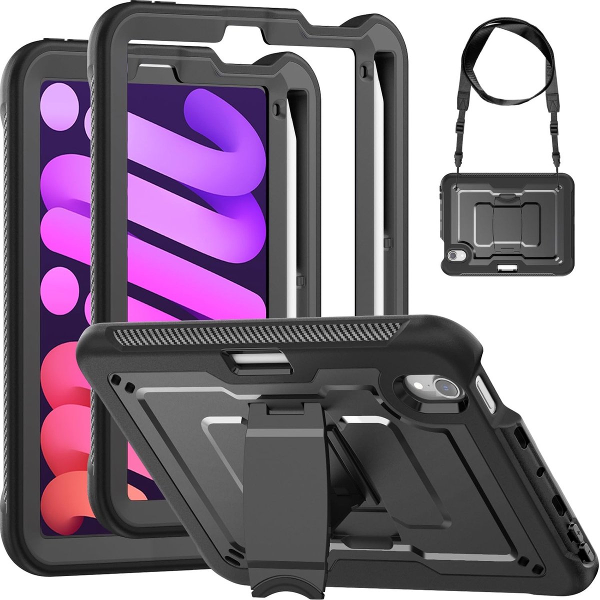 Solidchoice - 360° Schokbestendige Hoes voor iPad Mini 7/6 met Schouderband