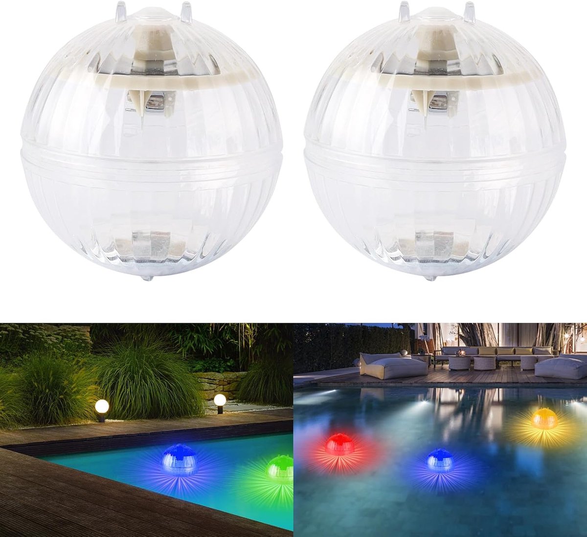 Drijvende zwembadverlichting op zonne-energie, 2 stuks, led-zwembadverlichting, waterdicht, met 7 kleurveranderingen, waterdichte vijververlichting, voor tuin, vijver, party