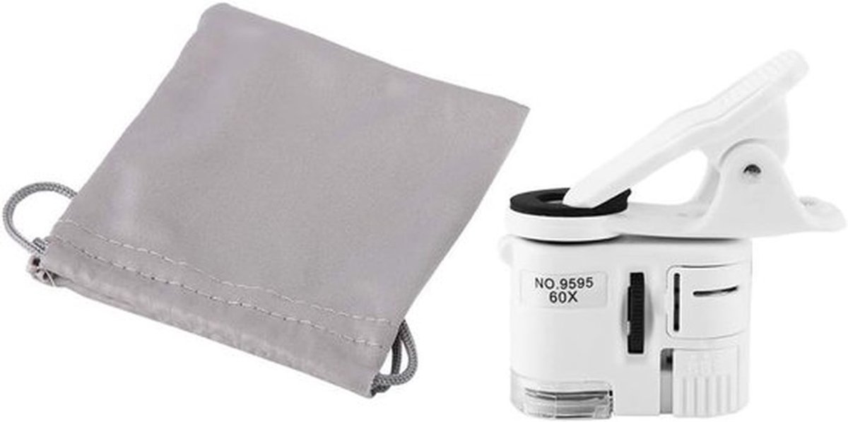 Mini mobiele telefoon clip microscoop - UV licht - 60X - voor valuta herkenning - sieraden en antiek
