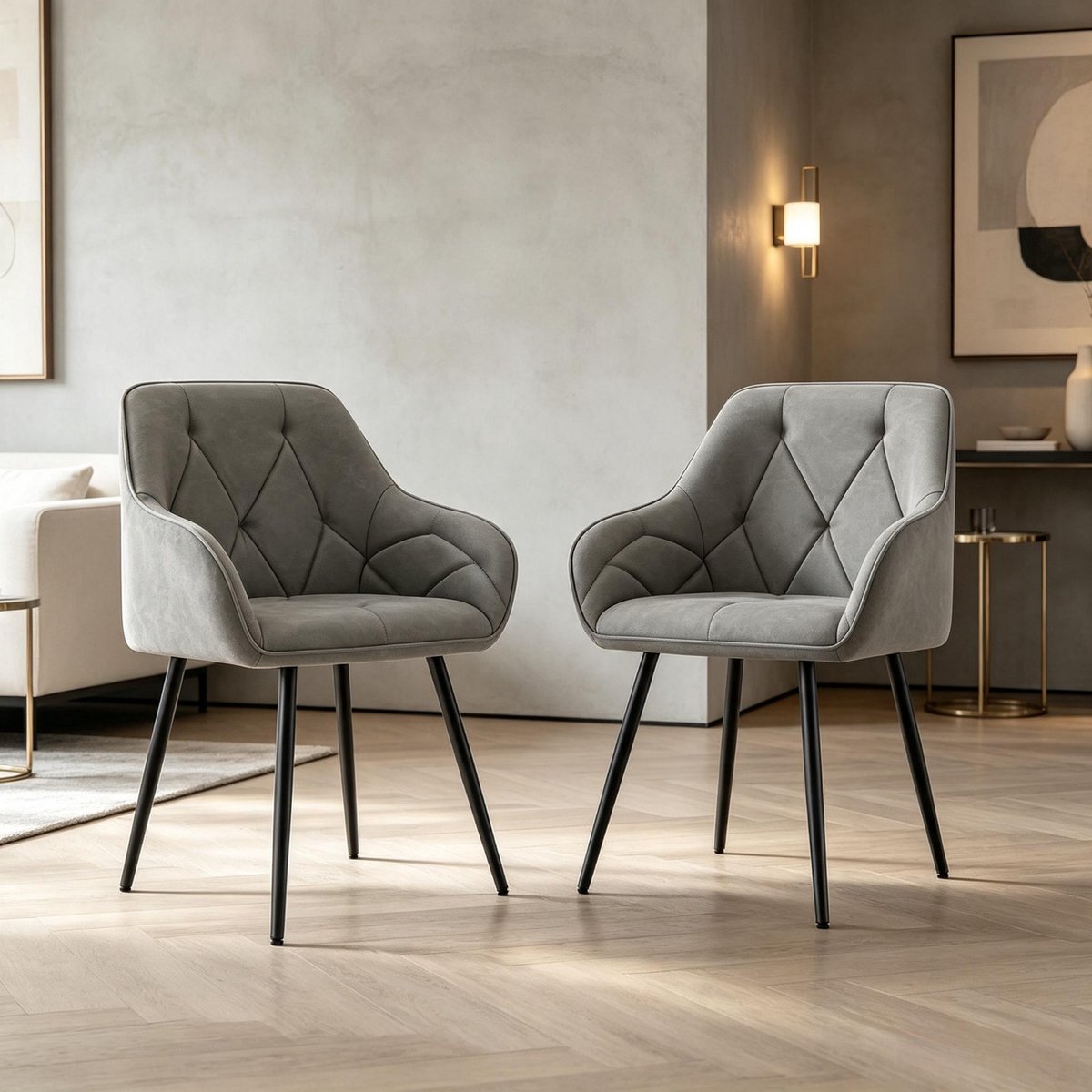Clruro Gestoffeerde Eetstoel Set van 2 - 45,5 x 45 x 83,5 cm - Gepolsterd - Kunstleer/Metaal
