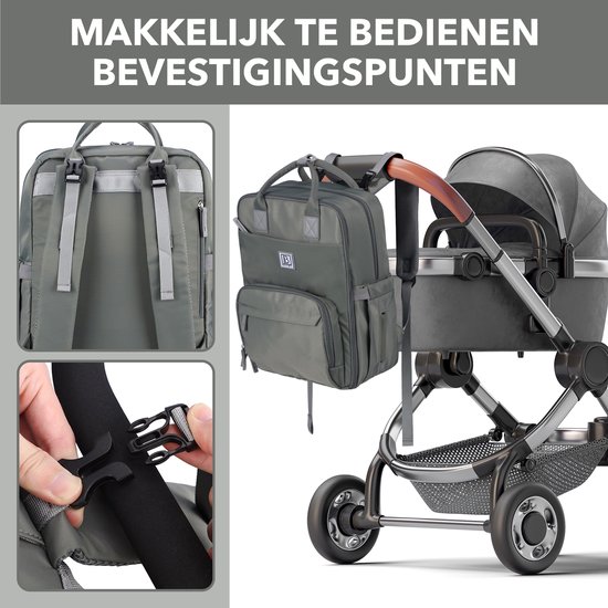 Brisby slijtvaste Luiertas - verzorgingstas - met buggymontage - Mist Green van Brisby — afbeelding 3