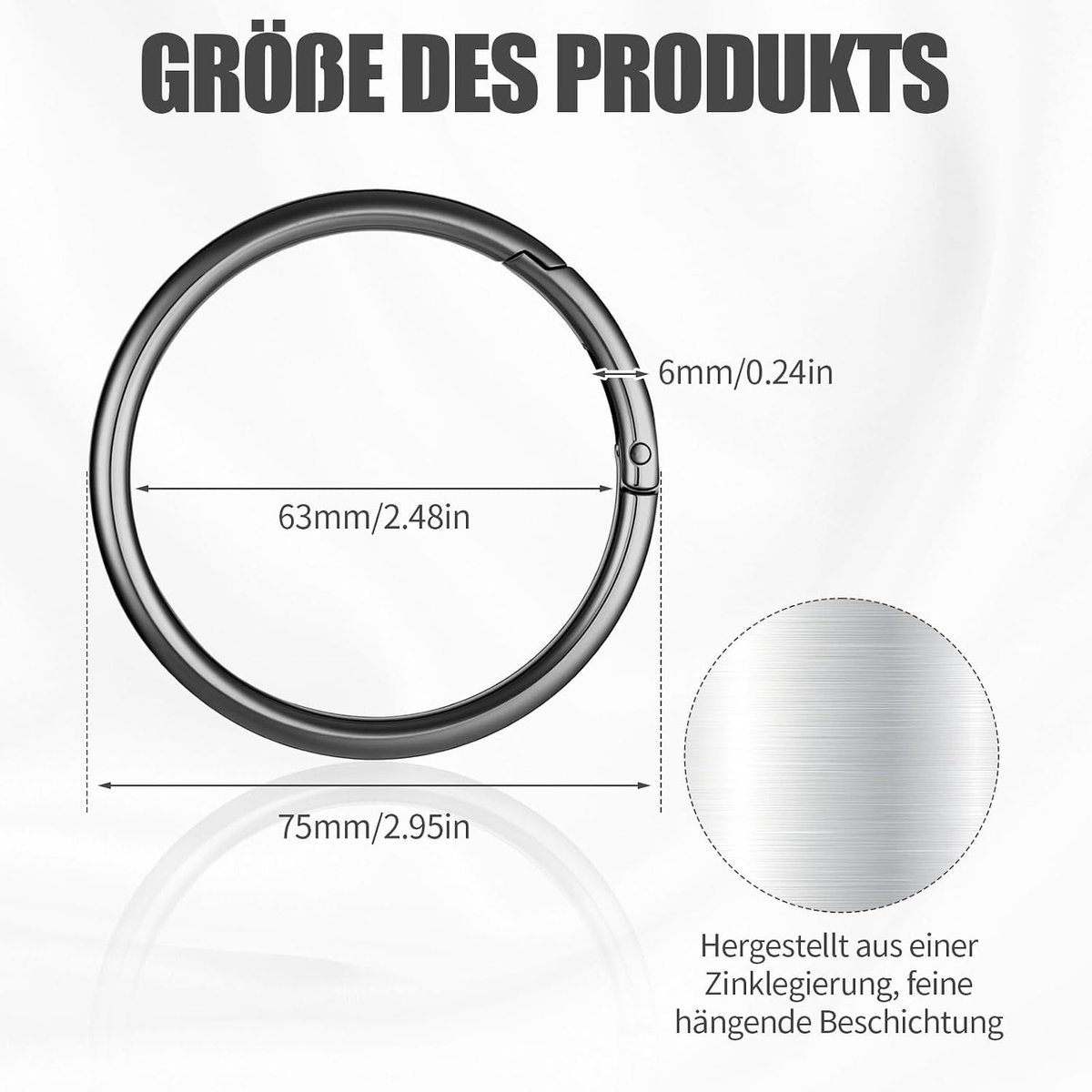 Grote Karabijnhaken - Zwart - 75 mm - Zinklegering - Voor Sleutelhangers en Handtassen