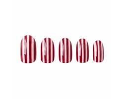 Boozyshop ® Press On Nails Candy Cane - Kunstnagels / Plaknagels - Roze & Rood met Strepen - Inclusief Nagellijm - 24 Stuks