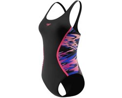 Speedo Hyperboom Muscleback Dames Sportbadpak - Kleurvast Badpak Dames - Chloorbestendig Zwempak Dames - Sportbadpak Dames met Muscleback-rug - Zwart/Roze - 40