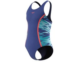 Speedo H-Boom Splice Muscleb 1P Meisjes - Chloorbestendig Badpak Meisjes - Kleurvast Zwempak Meisjes - Sportbadpak Meisjes met Muscleback-Rug - Marine/Blauw - 140