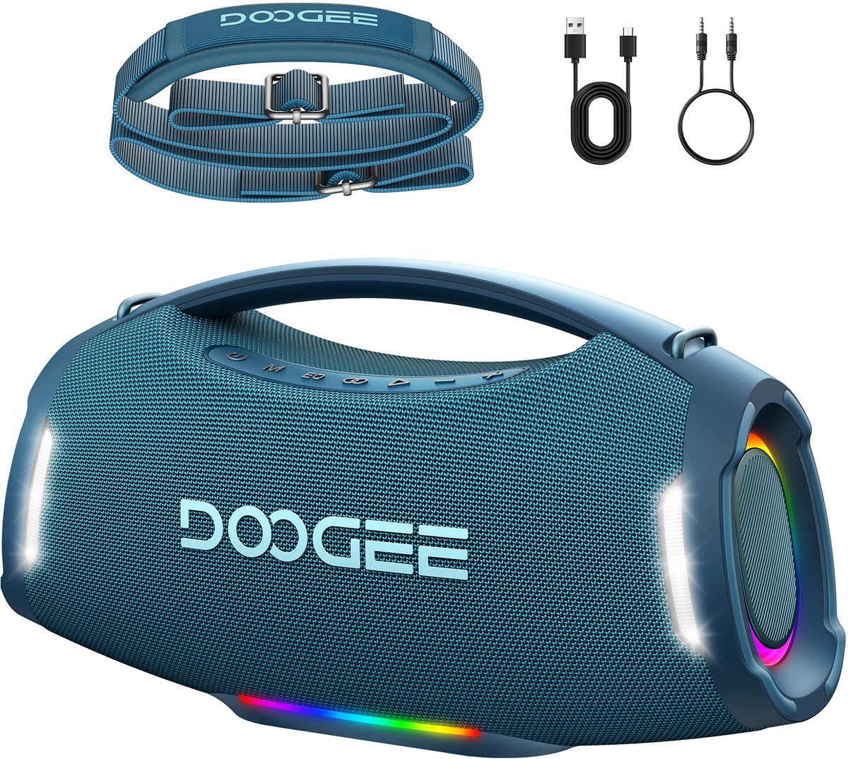 DOOGEE Wild Boom Pro - Bluetooth Speaker - Draadloze Bluetooth Speaker met Afneembare Draagriem - Waterdicht - Blauw