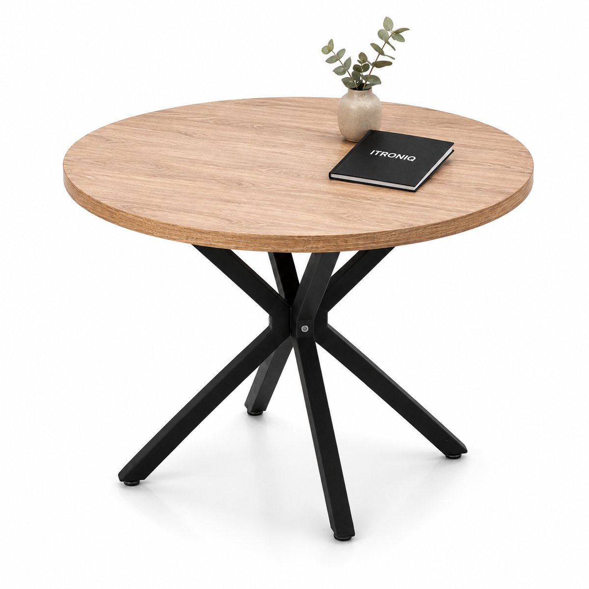 ITRONIQ Eettafel Rond 100 CM - Houten Eettafel voor 2/4 Personen - Ronde Tafel - Modern Design - Compact Formaat - Bruin