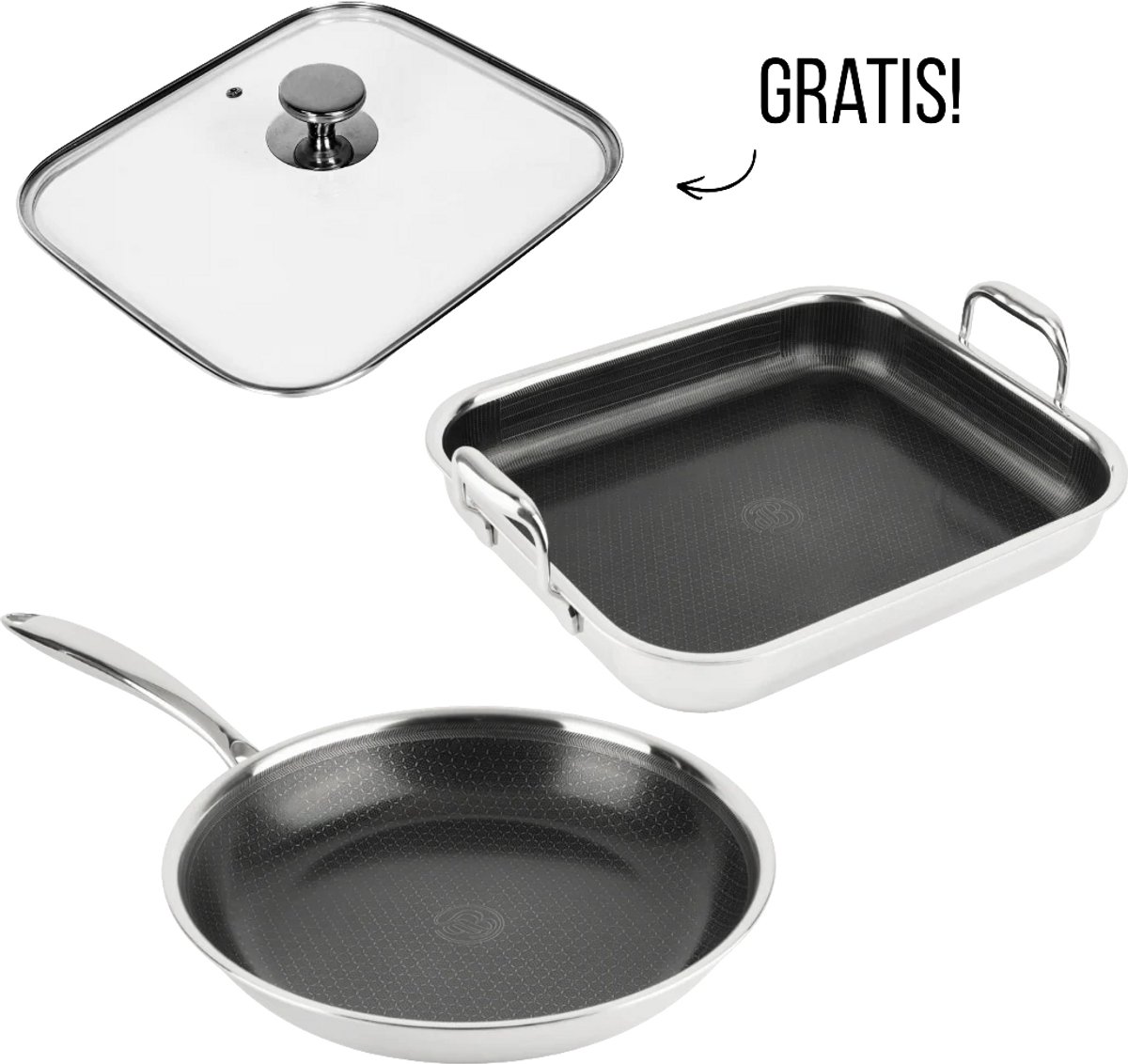 Hybride Koekenpan Ø28 + Braadslede + Deksel Set