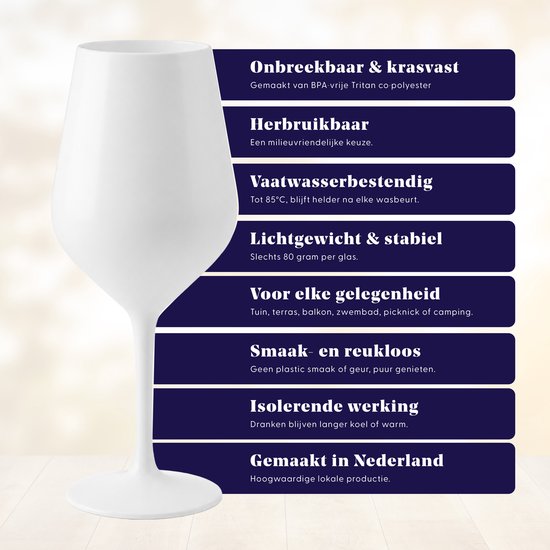 HappyGlass Lady Abigail plastic wijnglazen – Set van 4 kunststof herbruikbare wijnglazen – 47cl – Classic white – BPA-vrij Tritan — afbeelding 2