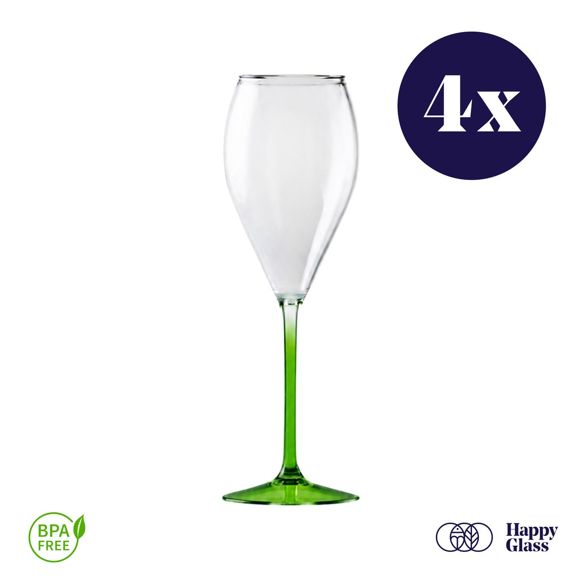 HappyGlass Miss Muse - Set van 4 kunststof champagneglazen - 24cl - Bottle green steel - BPA-vrij Tritan
