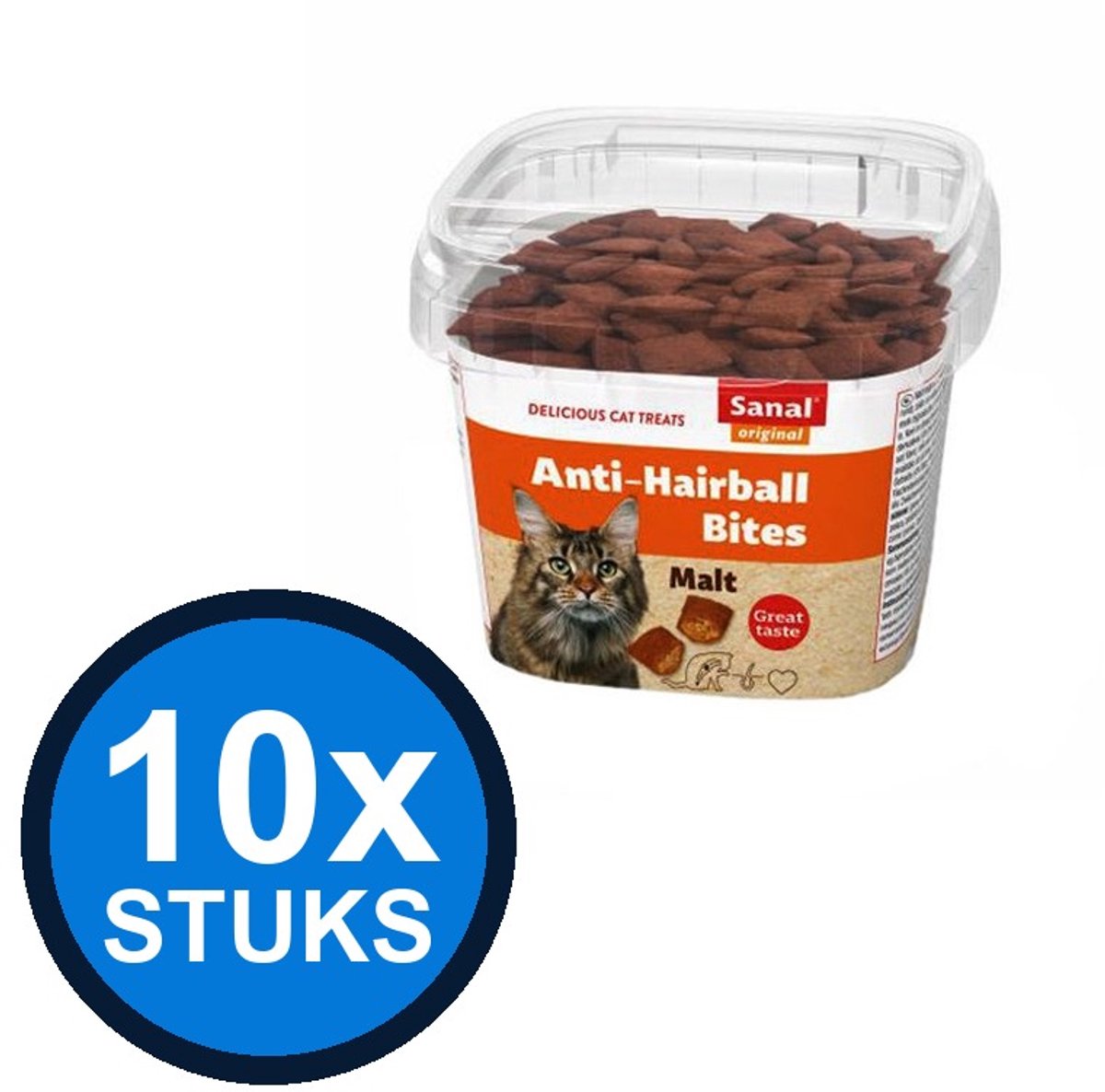 10x Sanal Anti-Hairball Bites Cup - Kattensnack - 75g