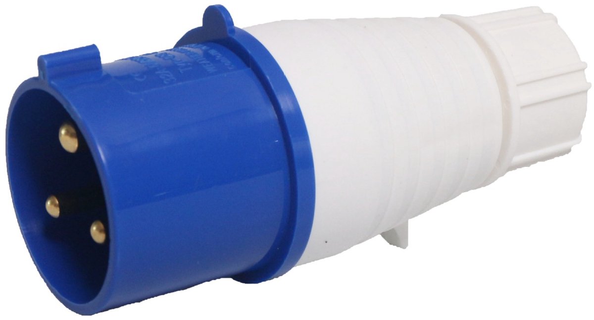 2 stuks Industriële stekker 3‑polig 16A 220‑250V, vergrendelbare CEE stekker, voor kabeldoorsnede 1‑2,5 mm², blauw industriestekker voor bouwplaats en camper