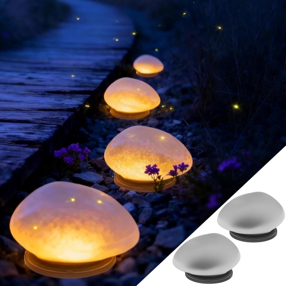 SSTRWGOOD Buitenverlichting op zonne-energie - Set van 2 - Warm wit licht - IP65 waterdicht - LED-zonnelampen - Decoratieve stenen zonnelampen - Geschikt voor tuinen, gazons, achtertuinen, terrassen en stopcontacten