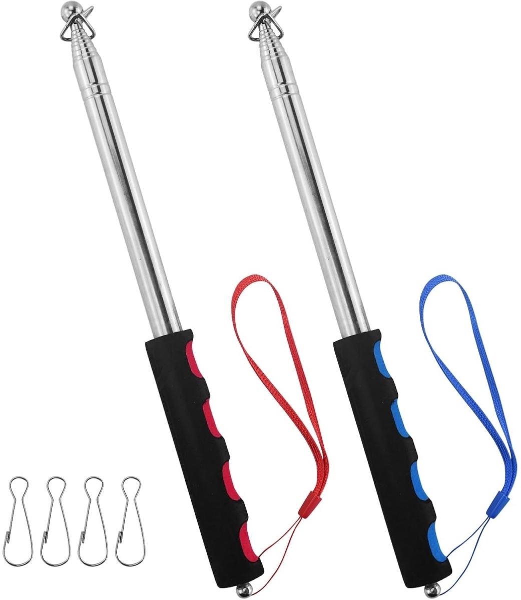 SSTRWGOOD 2 Stuks Vlaggenmasten - Telescopische Fahnenstangen - Geschikt voor Vlaggen tot 90x150cm - Uitneembaar tot 200cm, Inklapbaar tot 27cm - Ergonomische Sponsgreep - Edelstalen Constructie - Inclusief 4 Haken en Draagkoord