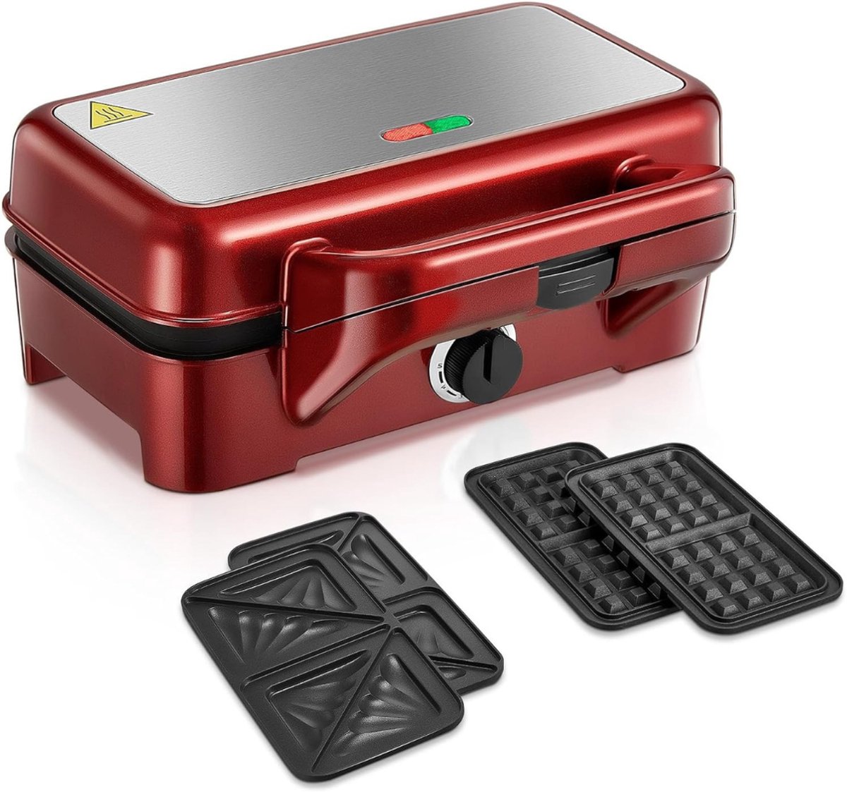 Aura® Wafelijzer Met Verwisselbare Platen - Wafelijzer Tefal - Wafelijzer Hartvorm - Rood- 23 cm x 29 cm x 12 cm