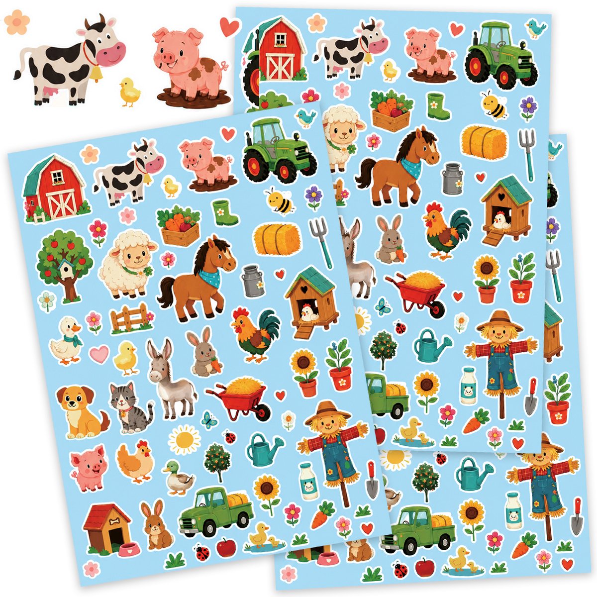 Boerderij Stickers - 3 Stickervellen - 204 Stickers voor Kinderen - Knutselen