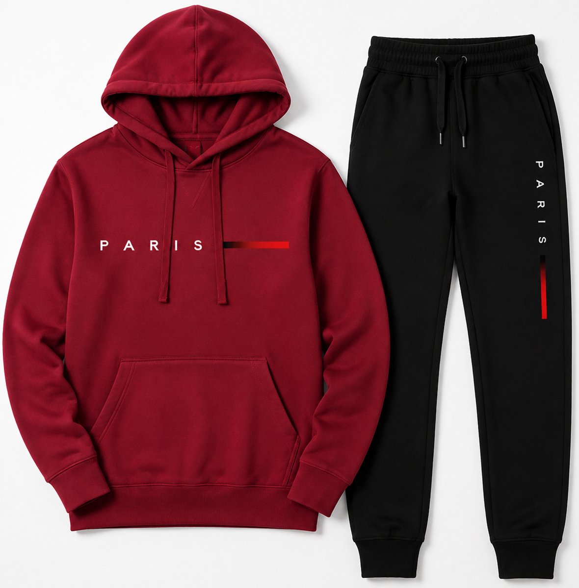 Trainingspak Heren - Joggingpak met Hoodie en Sportbroek - Heren Huispak - Katoen - Paris print - Rood - 5XL