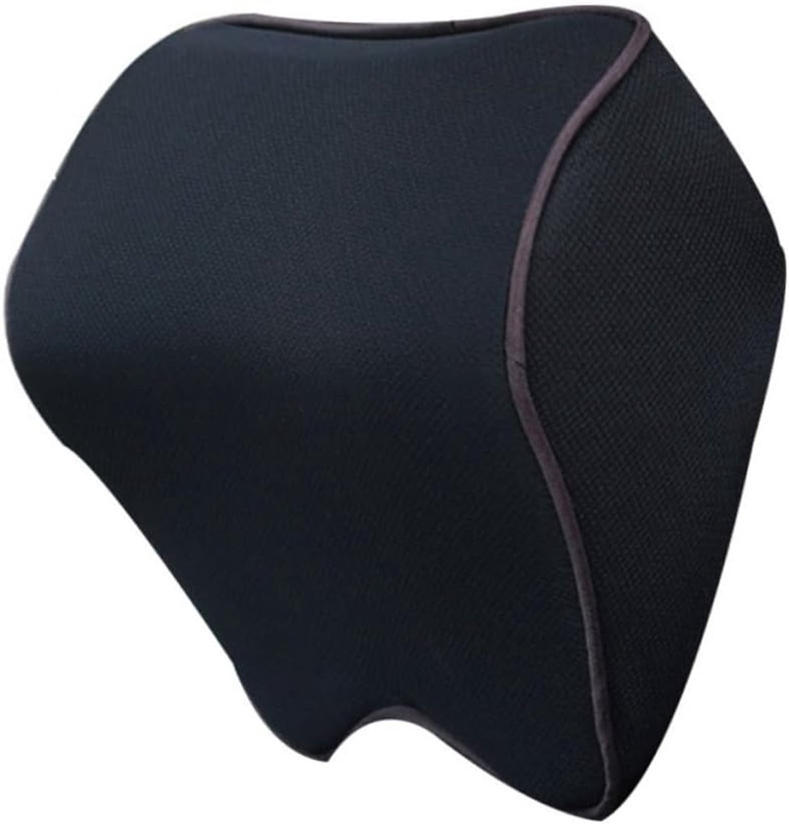 Autokussen voor neksteun van traagschuim (zwart met bruine randen) – 23×25×11 cm - Verstelbare gesp - Afneembare hoofdsteunhoes met rits - Verlicht nekvermoeidheid - Geschikt voor auto's, thuis en op kantoor