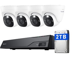 Reolink 4K UHD PoE-beveiligingscamerasysteem NVS8-8MD4 - 8CH NVR met ingebouwde 2 TB HDD - 4 Stuks 4K/8MP PoE Bedrade Koepelcamera's met Persoons- en Voertuigdetectie - 30 m haarscherp nachtzicht - 24/7 Opname