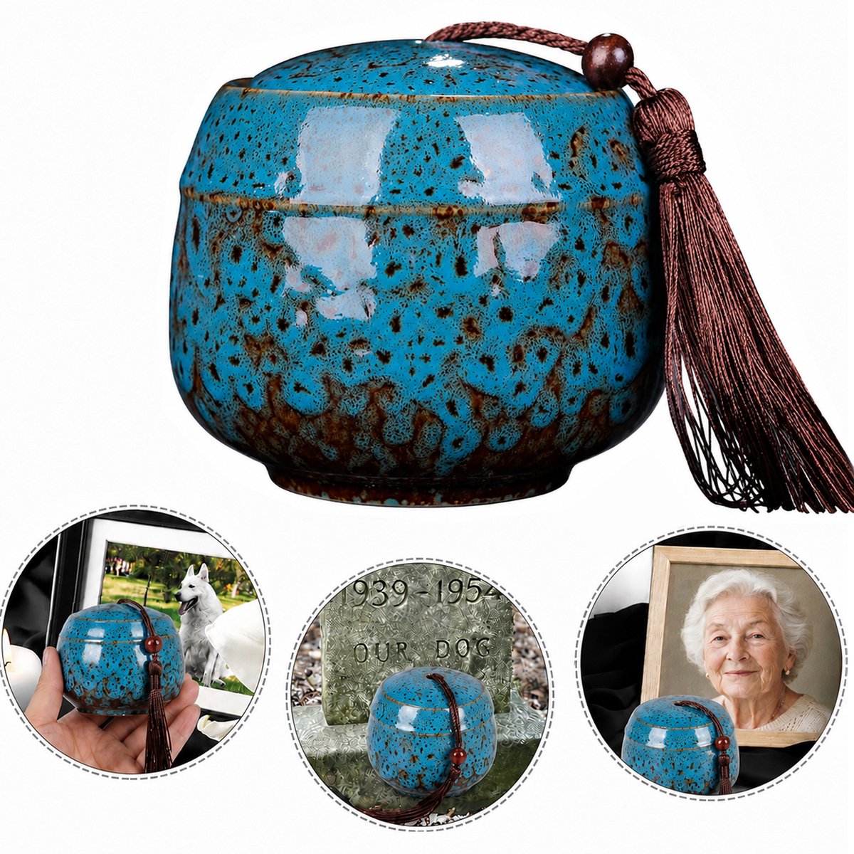 Crematieurn 500 ML - Uniek Ontwerp - voor Huisdieren en Menselijk As - Decoratieve Herdenkingsurn - Blauw