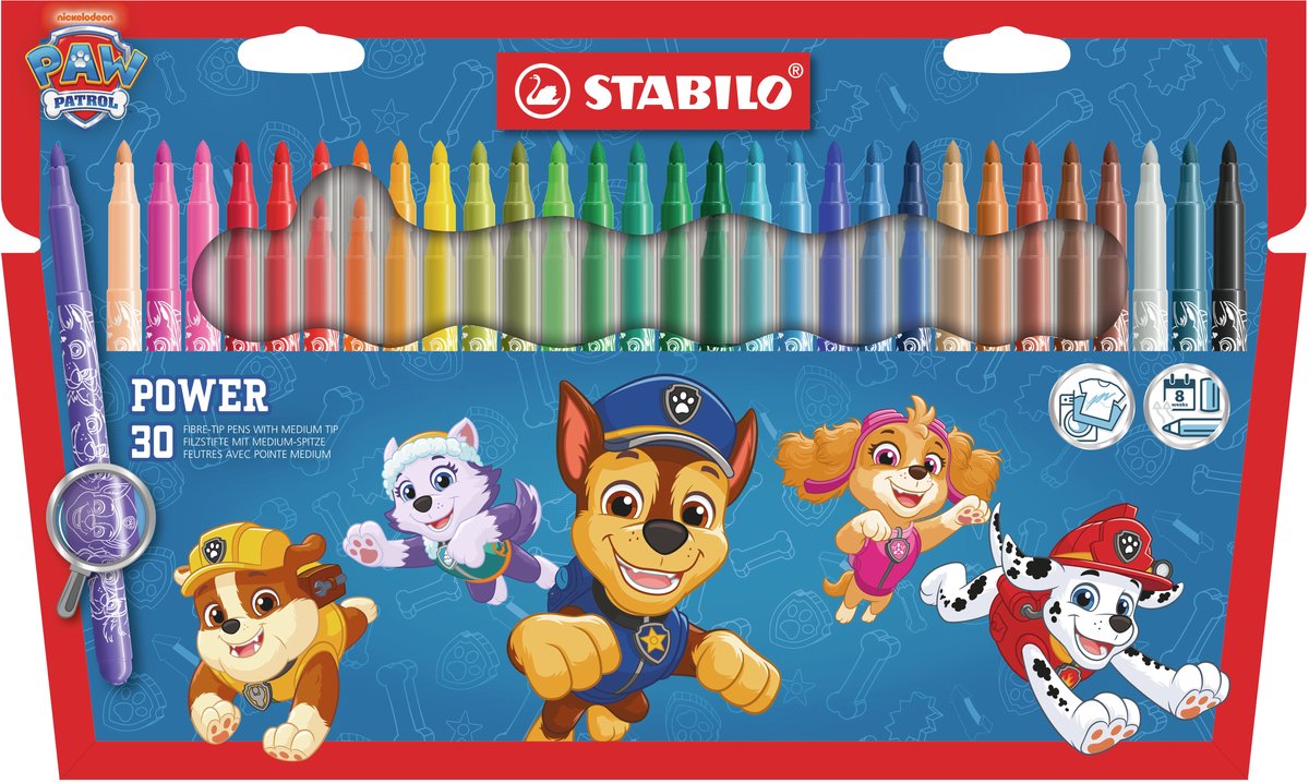 STABILO x PAW Patrol power - Viltstift - Tot 8 Weken Zonder Dop - Etui Met 30 Kleuren