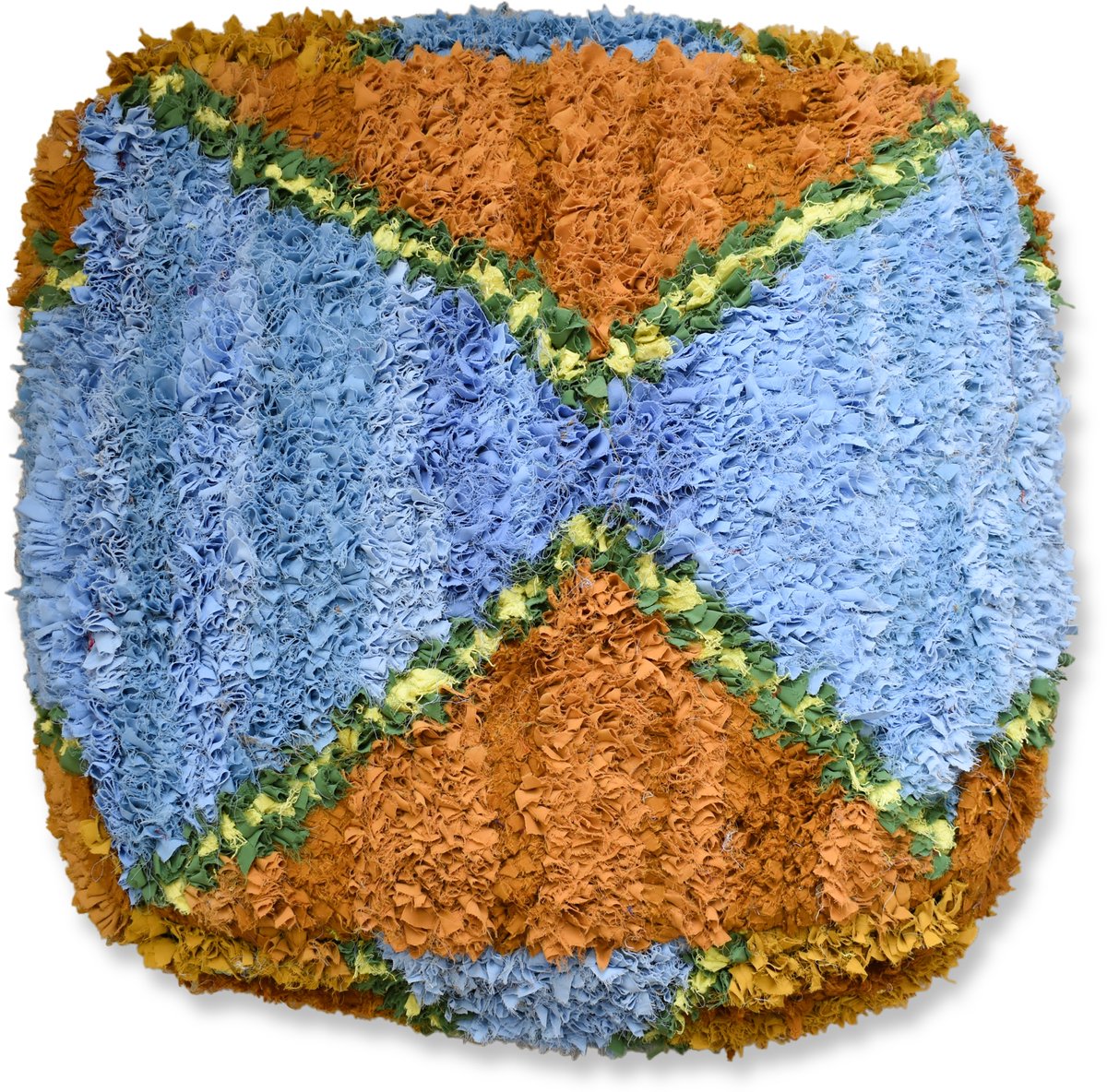 Poufs&Pillows Marokkaans boucharouite vloerkussen - Bohemian vloerkussen - handgeweven uit natuurlijke materialen - gevuld geleverd K1468 oranje