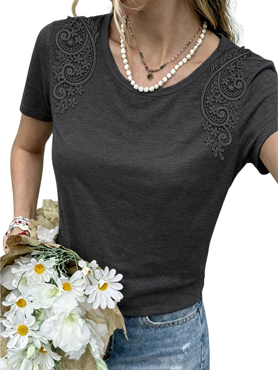 Currero T-Shirt Dames Shirt Zomerkleding T Shirt Mode Old Money Polo Vrouwen Kleding Volwassenen Diepgrijs