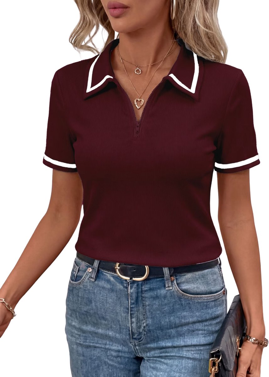 Currero T-Shirt Dames Shirt Zomerkleding T Shirt Mode Old Money Polo Vrouwen Kleding Volwassenen Angola Rood