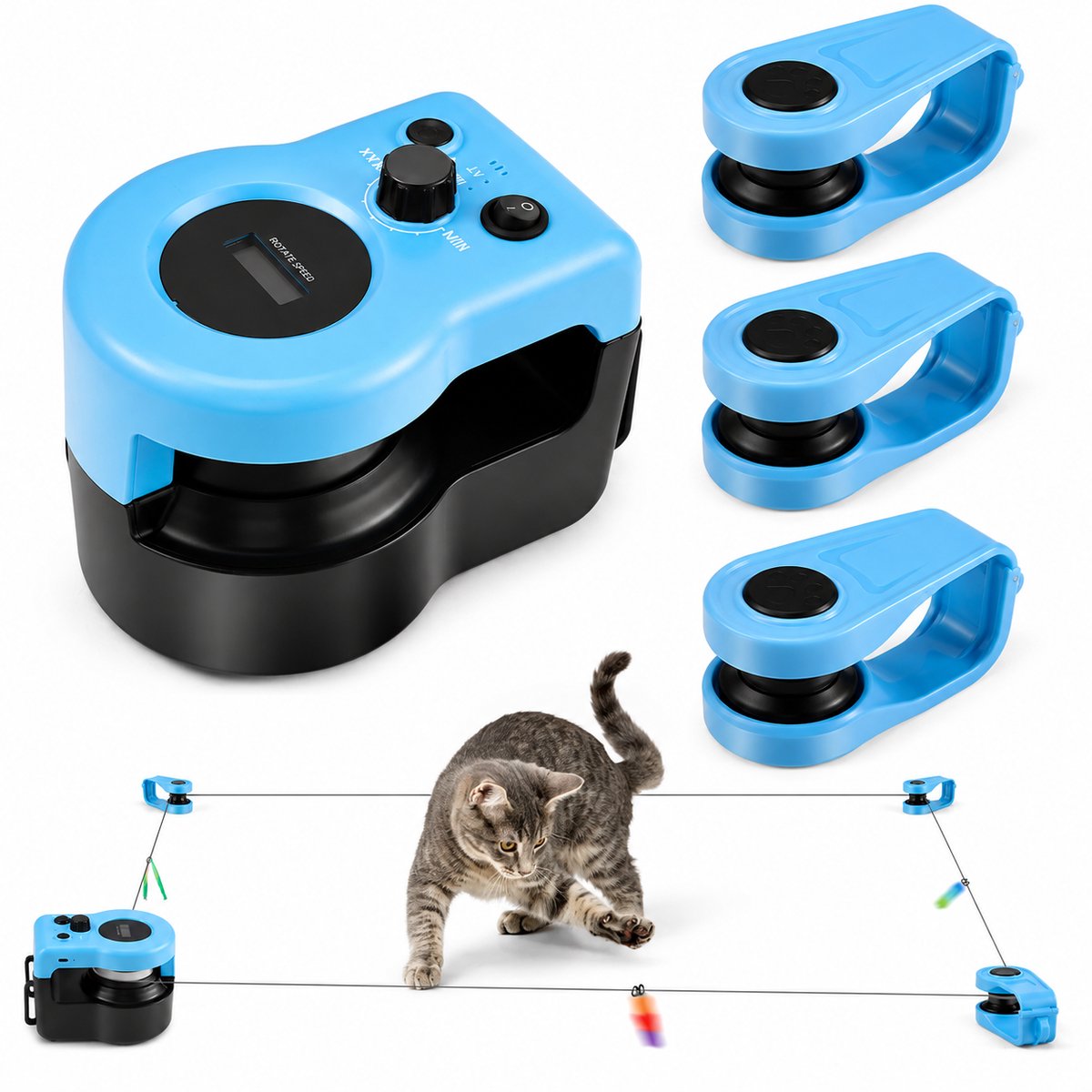 DPLUNIQ Kattenspeelgoed - Katten - Kattenspeeltjes - Speelgoed - Verstelbare Snelheid - Afstandsbediening - Oplaadbaar - Blauw