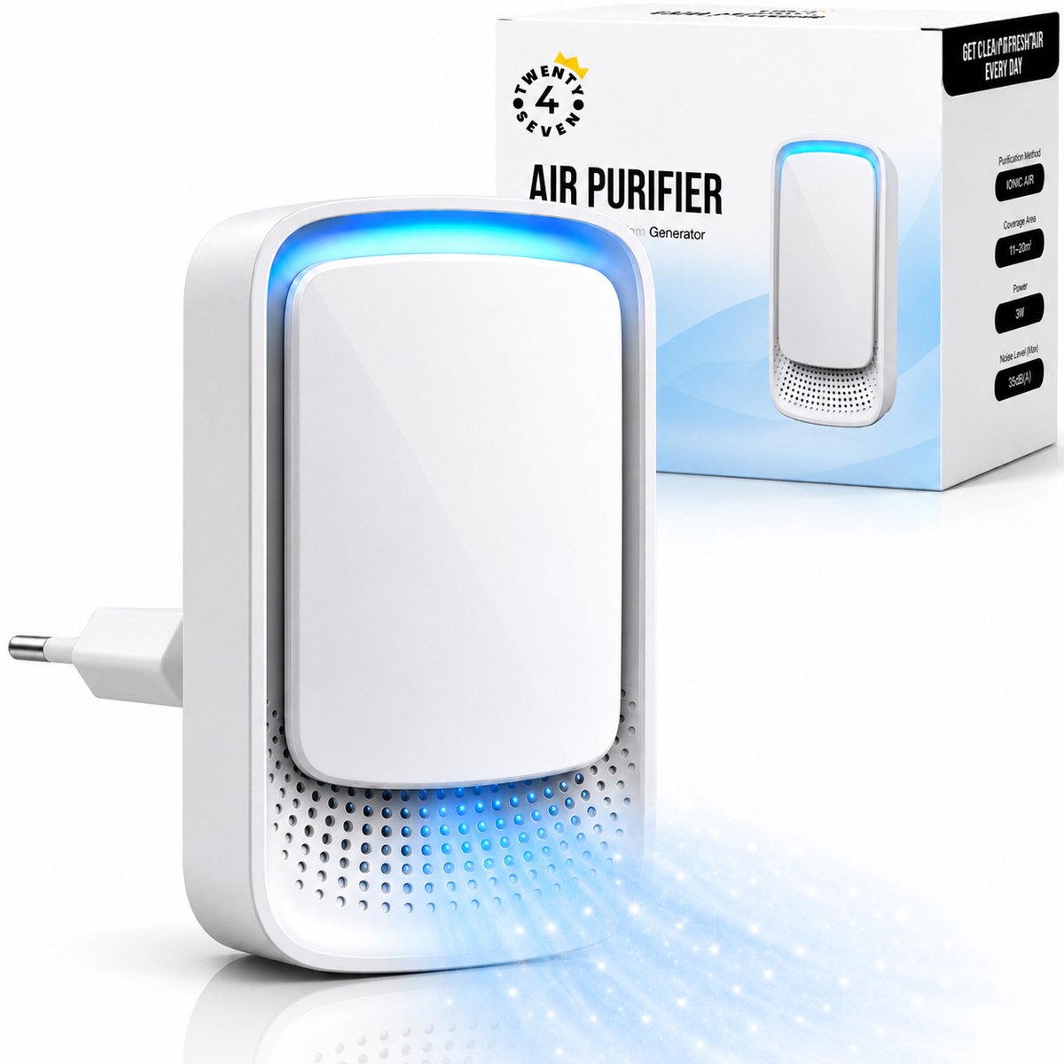 Twenty4seven® Luchtreiniger voor Stopcontact - Mini Air Purifier voor Slaapkamer - Tegen Huisstofmijt, Geurtjes & Huisdieren - Compact & Stil