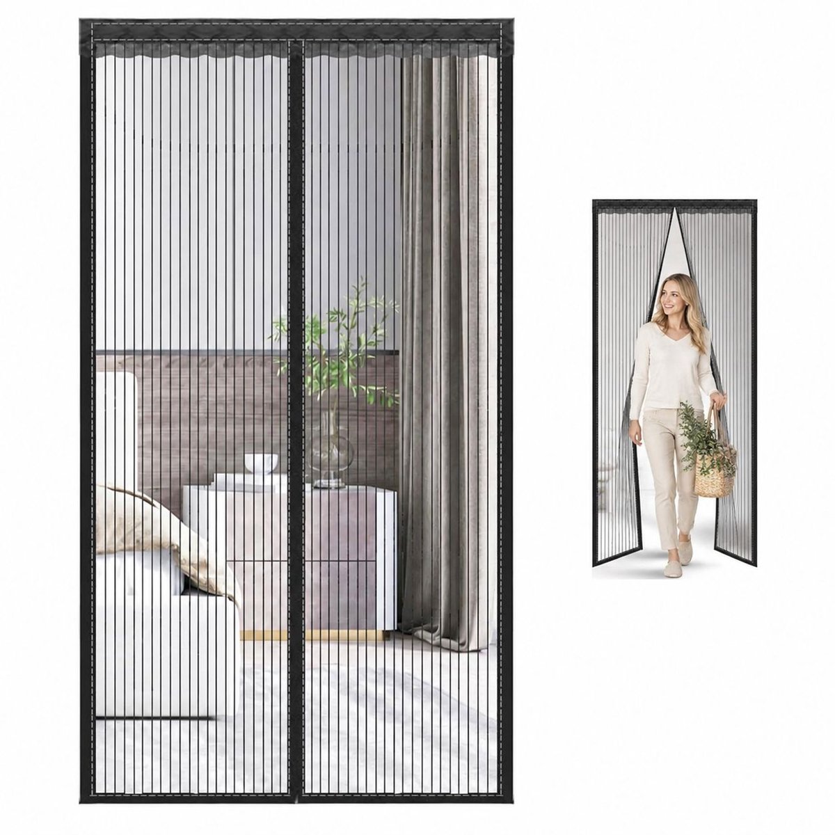 Vliegengordijn Magnetisch - Vliegengaas voor Deur Zonder Boren - Magnetische Deurhor tegen Vliegen en Insecten - Zwart - 90 x 200 cm