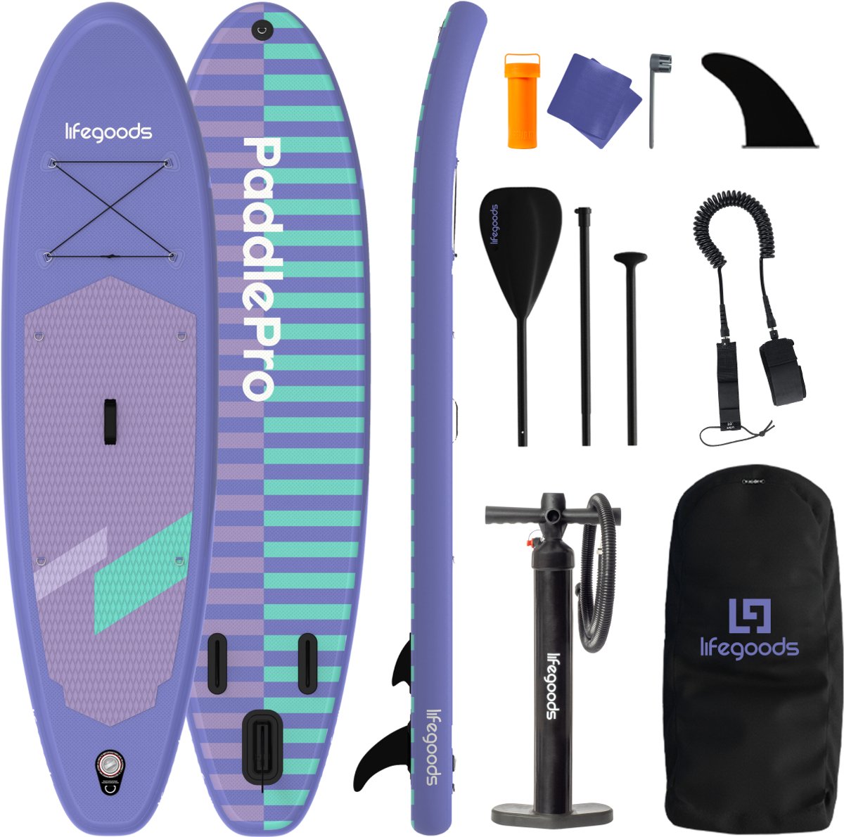 LifeGoods SUP Board Allround Compact - 120 KG Draagkracht - 300 x 76 cm - Opblaasbaar - Compleet SUP pakket - Paars