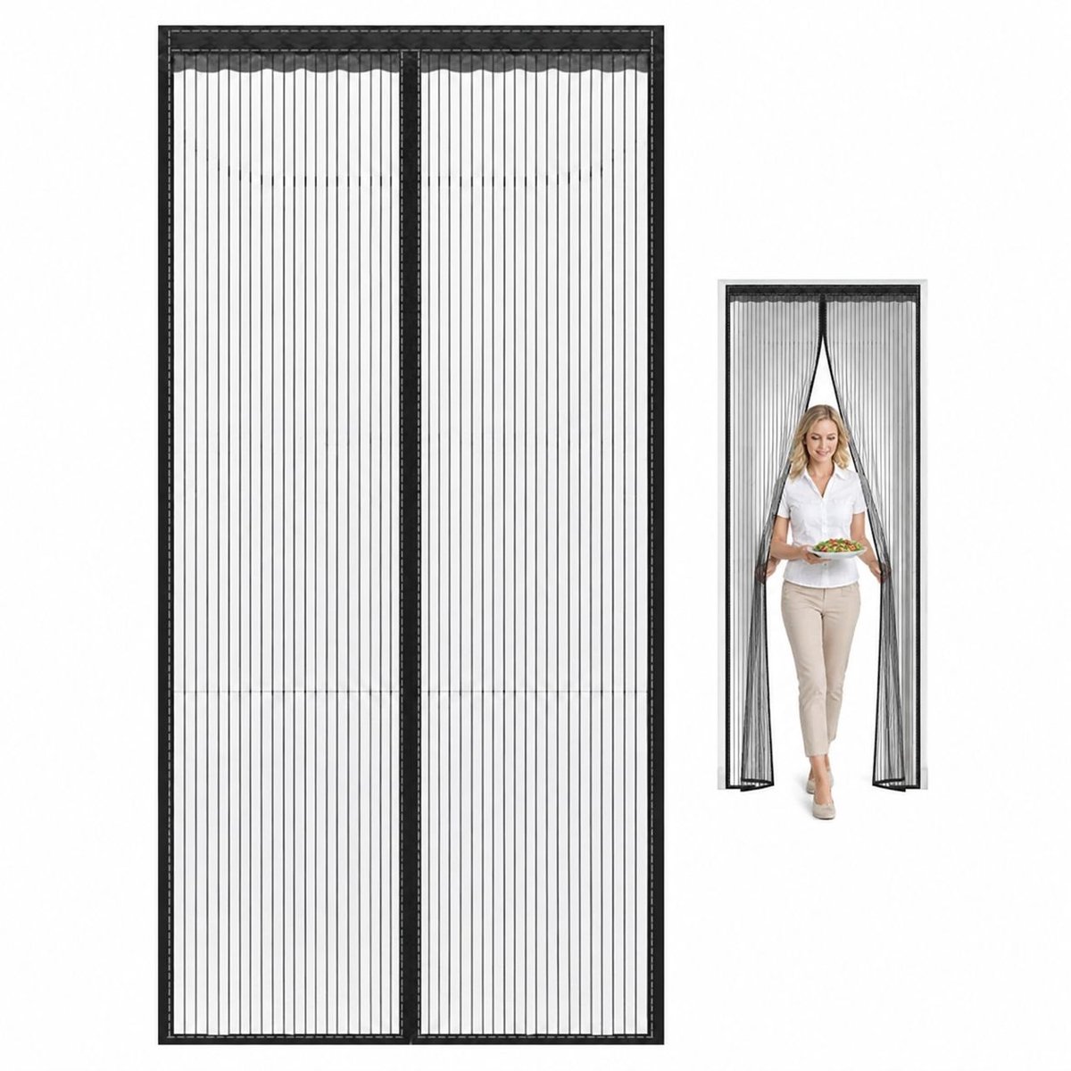 Vliegengordijn Magnetisch - Vliegengaas voor Deur Zonder Boren - Magnetische Deurhor tegen Vliegen en Insecten - Zwart - 80 x 200 cm
