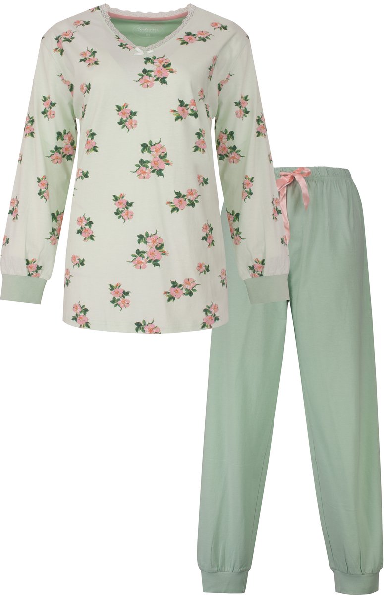 Tenderness Dames Pyjama - Lange Mouwen - Katoen - Groen - Maat S