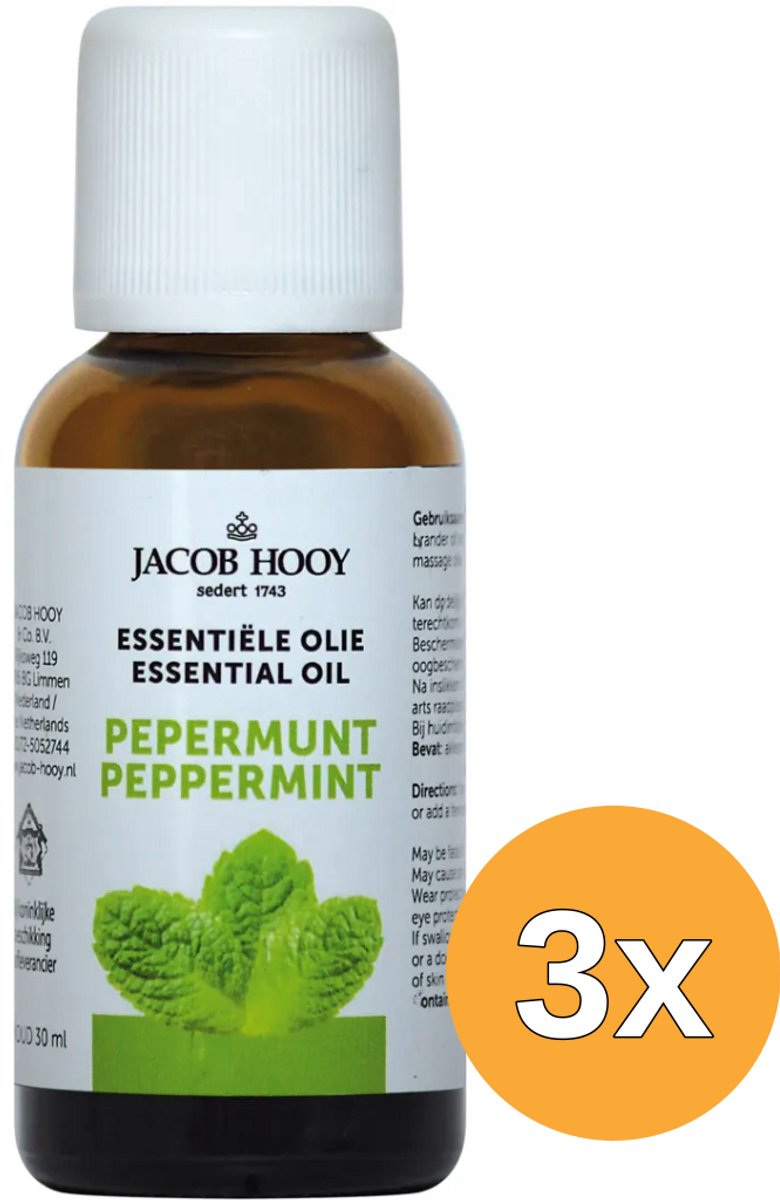 3x Jacob Hooy Pepermunt olie (30 ml)