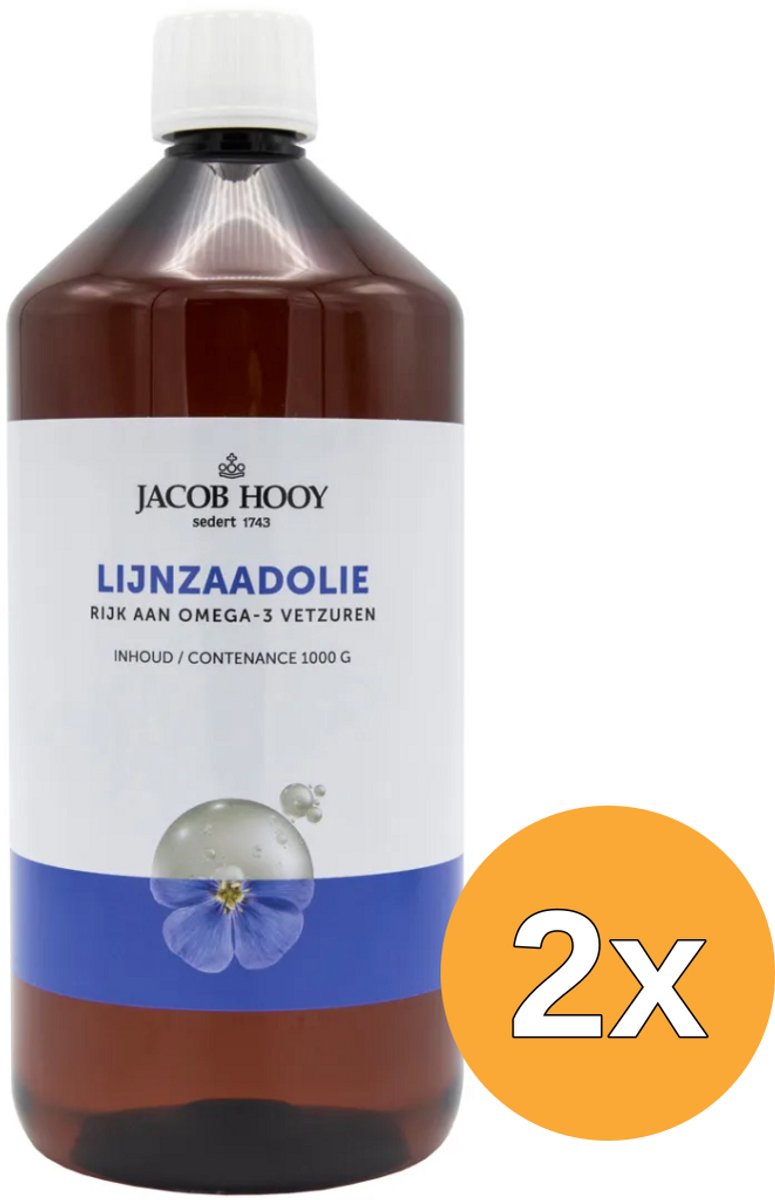 2x Jacob Hooy Lijnzaad Olie Inwendig Koudgeperst (1000 ml)