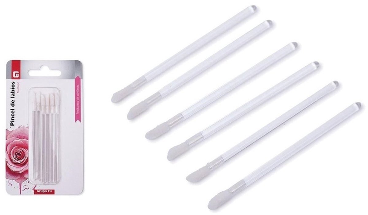 6 Lipborsteltjes voor lipstick en lipgloss - Transparant met Wit - Hypoallergeen - Zacht, glad en vlekkeloos resultaat - Fijne precisiepunt - 9 cm lang - In blisterverpakking