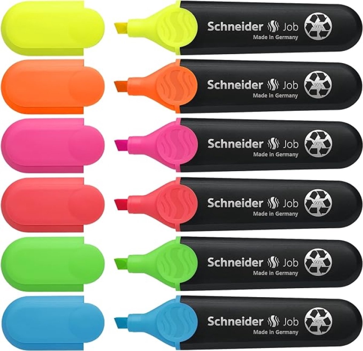 Merkloos Markeerstiften Job 150 - Navulbaar en lichtbestendig - 6 stuks - Geel, Oranje, Roze, Groen, Blauw, Rood