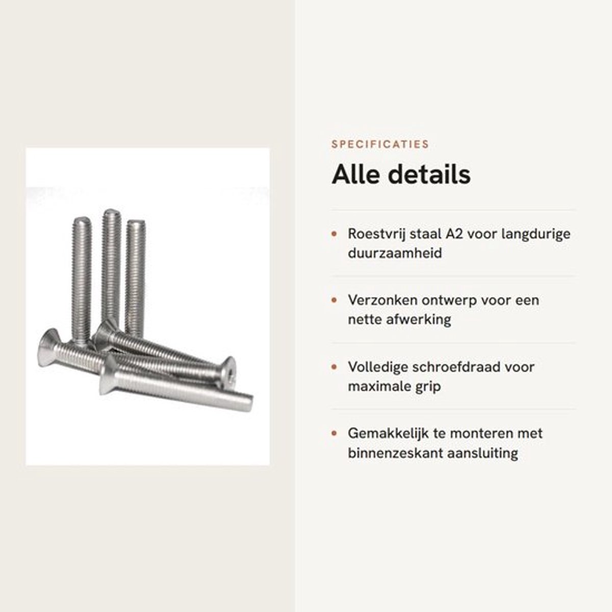 Verzonken Kopschroeven M8 x 80 - Roestvrij Staal A2 - 5 Stuks - Volledige Schroefdraad - Binnenzeskant - Schroefverbindingen - Schroeven