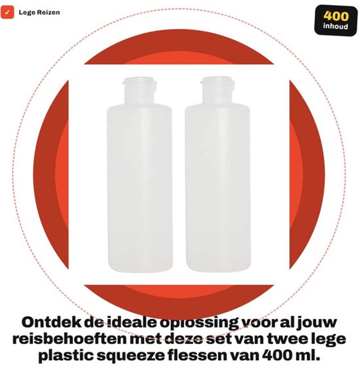 Squeeze flessen 2 stuks 400 ml - draagbare containers - plastic flessen - flip cap - reizen toiletartikelen - cosmetische lotion