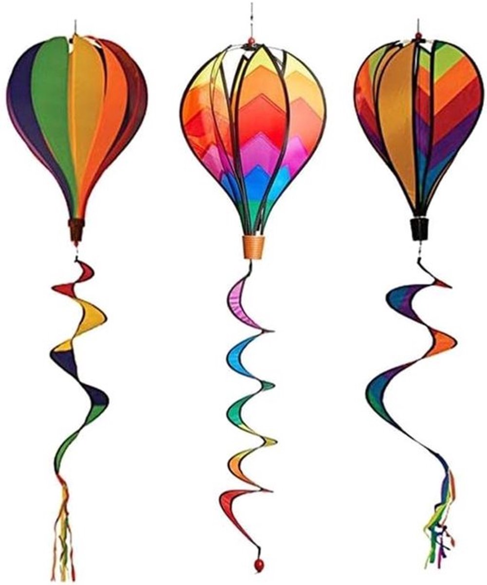 Kleurrijke Luchtballonnen Windspinner Set van 3 - Decoratieve Windmolens en Tuinaccessoires voor Feestdagen en Buitenruimtes