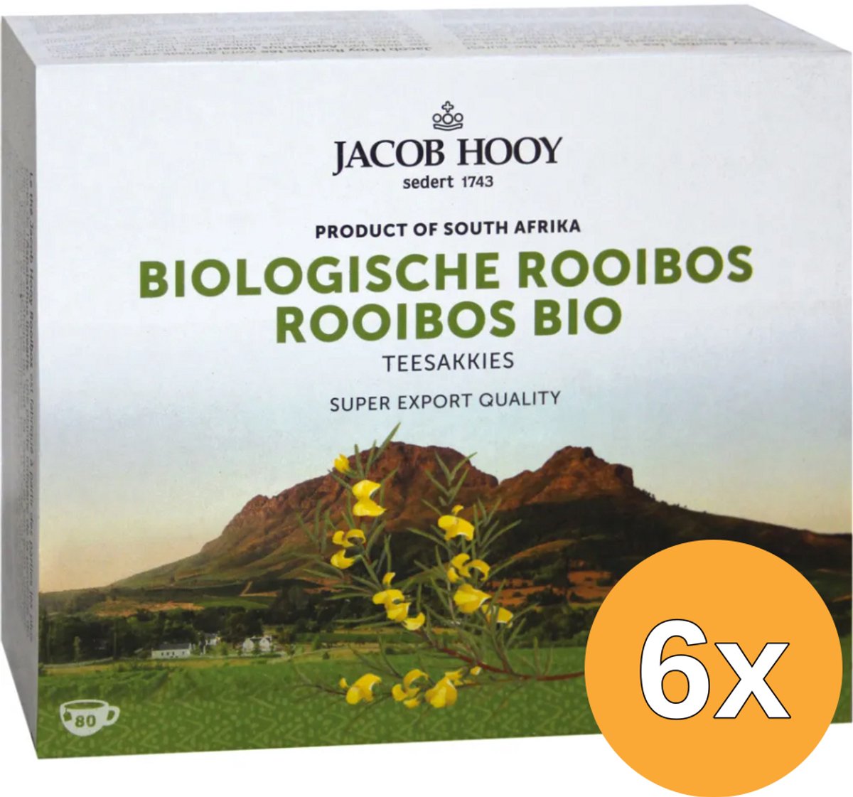 6x Jacob Hooy Biologische Rooibosthee (80 zakjes)