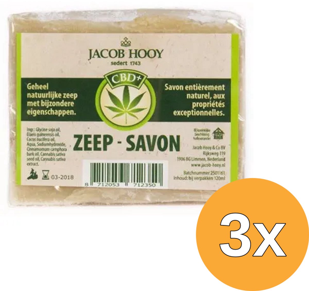 3x Jacob Hooy Cbd Zeep (1 stuk)