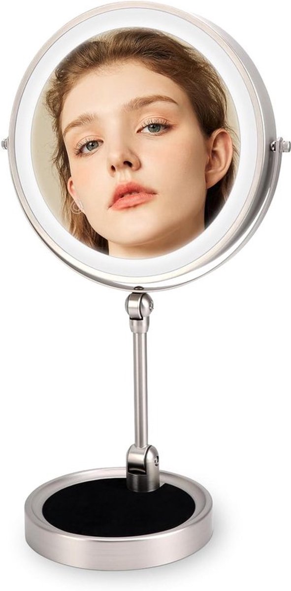 Verlichte Make-up Spiegel met Oplaadbare Functie, Vouwbare Dubbelzijdige Vergrotende Spiegel 10x/1x en Touch Control voor Perfecte Make-up en Verzorging