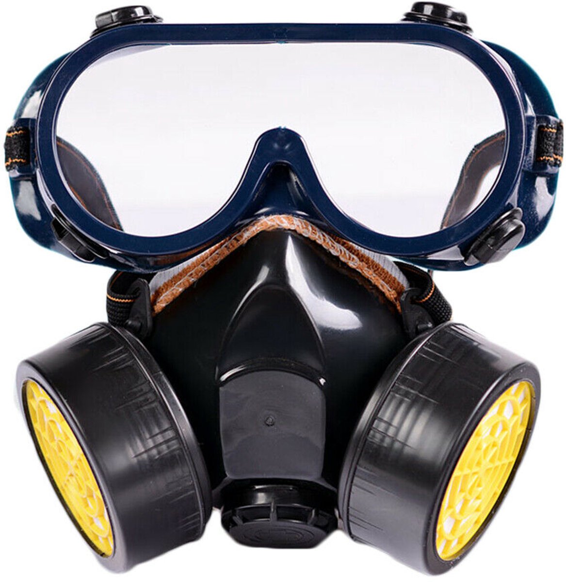 Gasmasker - inclusief een dubbellaags filterpatroon, gelaatsmasker en veiligheidsbril - voor bescherming tegen gassen, chemicaliën en stof - Zwart