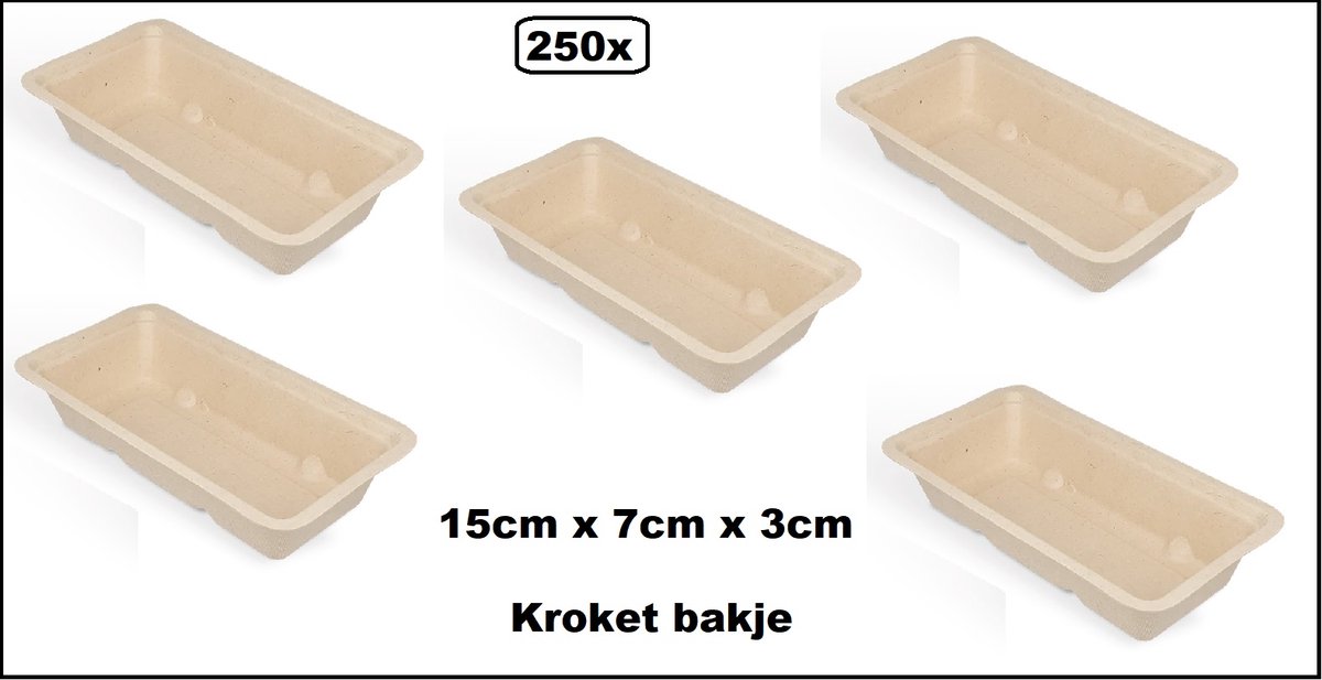 250x Kroketbakje suikerriet 15cm x 7cm x 3cm - Food kroket diner take away