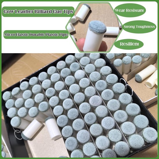 10-stuks Biljartkeu-tip - Accessoire voor biljartkeu-Tip - Beschermer voor biljartkeu-Tip - Vervangingsset voor clubhoofden, zonder lijm of gereedschap - 1.2 cm -Geschikt voor biljartkeukoppen met een diameter van 12 mm. - Wit — afbeelding 5