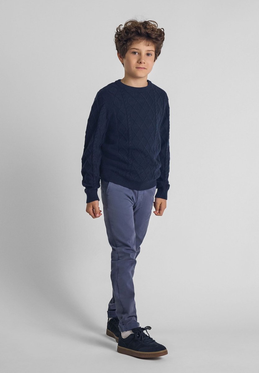 Minoti gebreide trui jongens kabelpatroon - viscose - donkerblauw