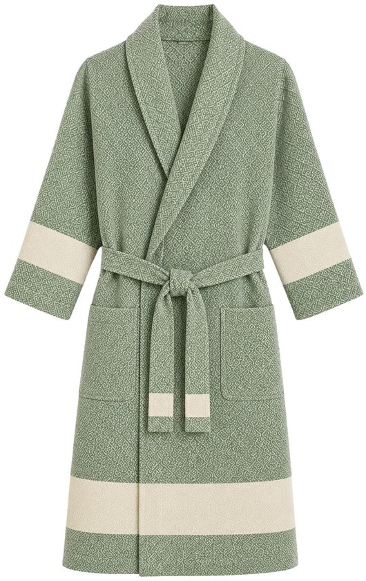 Peshtemal badjas van katoen - Hamam badjas - unisex-groen-l/xl