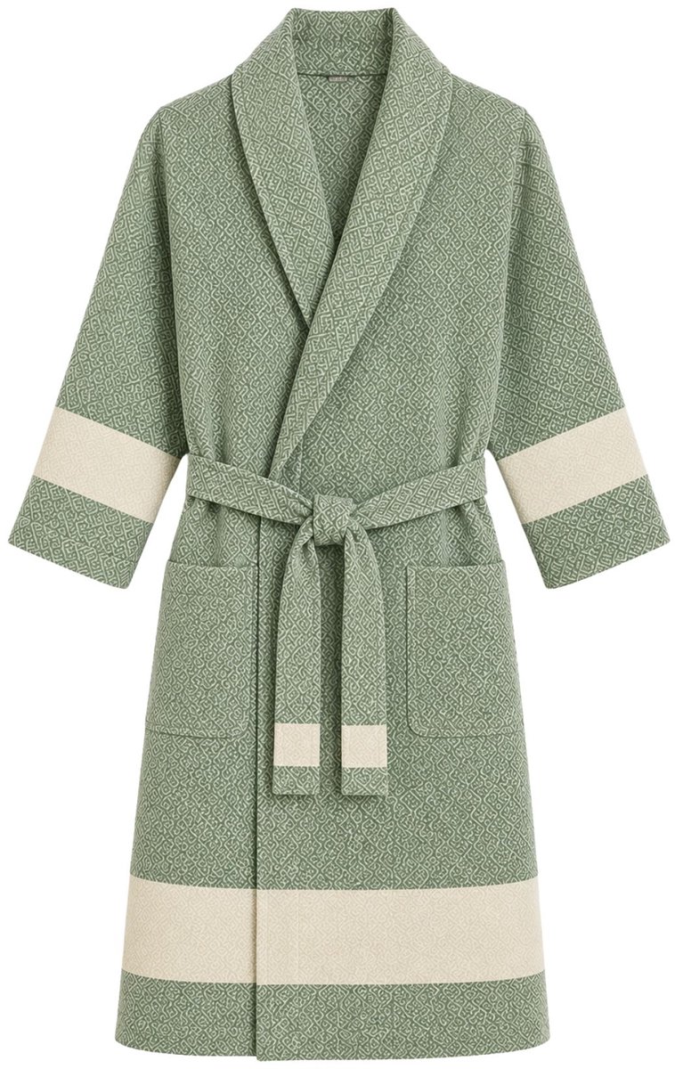Peshtemal badjas hamam – sauna badjas - 100% hoogwaardig katoen – sneldrogend & lichtgewicht – zomer | ochtendjas - unisex hamam badjas - groen - maat L/XL